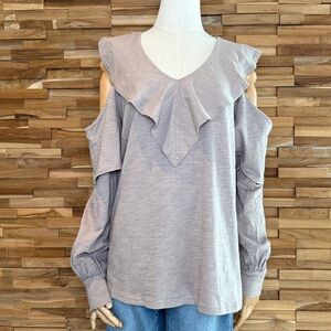 Doe & Rae | Grey. | Cold-Shoulder | Ruffle Peasant Blouse | Various Sizes